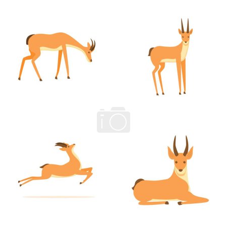Ilustración de Gazelle iconos conjunto vector de dibujos animados. Gacela africana de cola negra salvaje. Personaje de dibujos animados - Imagen libre de derechos