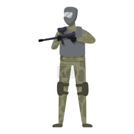 Illustration for Armed paintball player icon cartoon vector. Mask equipment. Uniform ball - Royalty Free Image