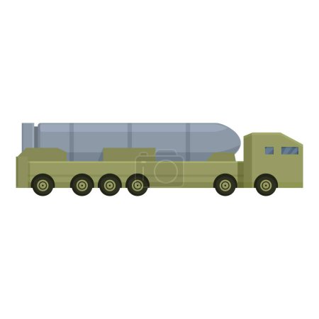 Téléchargez les illustrations : Camion nucléaire terrestre icône dessin animé vecteur. Bataille de missiles. Atome de fusée - en licence libre de droit