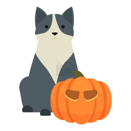 Ilustración de Calabaza partido icono vector de dibujos animados. Gatito. Vacaciones animales halloween - Imagen libre de derechos