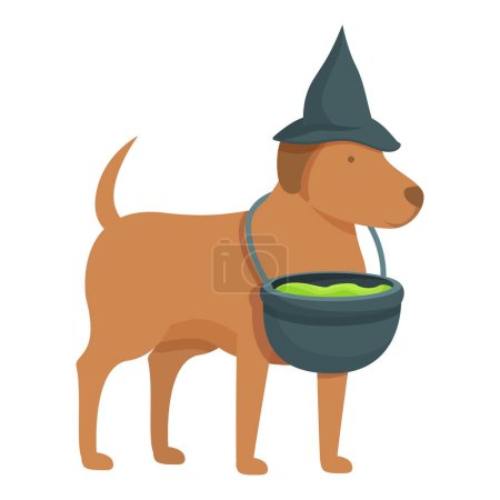 Ilustración de Divertido perro bruja icono vector de dibujos animados. Caldero verde. Fiesta de Halloween - Imagen libre de derechos