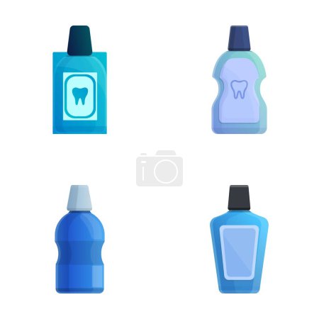 Illustration for Mouthwash icons set cartoon vector. Mint liquid for rinsing mouth. Oral care equipment - Royalty Free Image