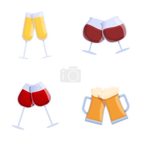 Illustration for Cheers icons set cartoon vector. Glass with alcoholic beverage. Celebration and festivity - Royalty Free Image