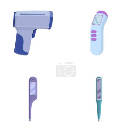 Thermometer icons set cartoon vector. Various type of electronic thermometer. Measuring equipment