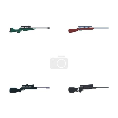 Illustration for Rifle icons set cartoon vector. Sniper firearm and hunter carbine. Military and hunting weapon - Royalty Free Image