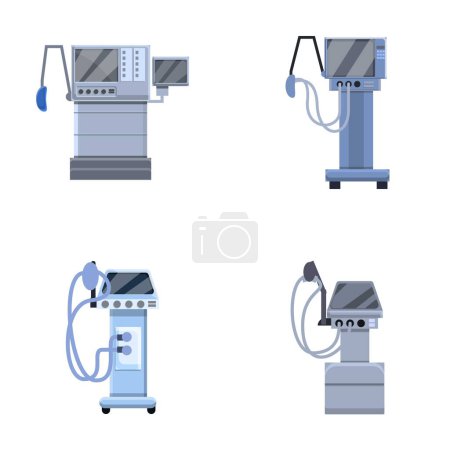 Illustration for Medical ventilator icons set cartoon vector. Equipment for lung ventilation. Life support or resuscitation - Royalty Free Image