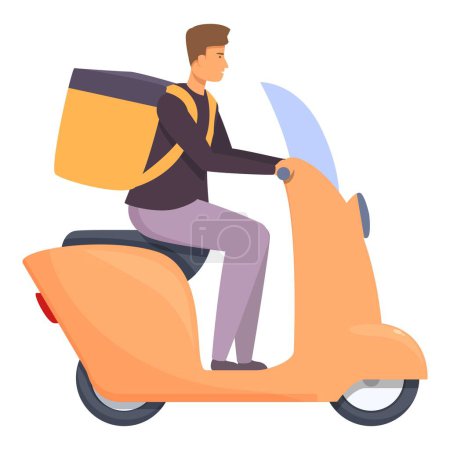 Ilustración de Bicicleta entrega de alimentos icono vector de dibujos animados. Un mensajero rápido. Entrega de restaurante - Imagen libre de derechos