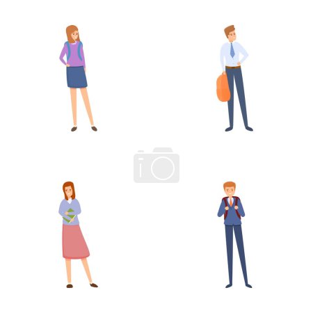 Illustration for Pupil icons set cartoon vector. Children with backpack in school uniform. Education, learning - Royalty Free Image