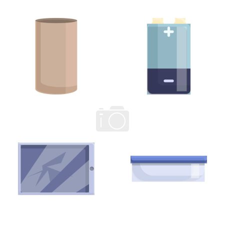 Technical garbage icons set cartoon vector. Old home appliance. Recycling concept