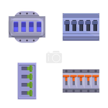 Breaker switch icons set cartoon vector. Electric breaker switchbox. Electricity equipment