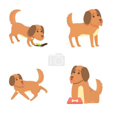 Illustration for Cartoon dog icons set cartoon vector. Cute domestic dog. Human friend, home animal - Royalty Free Image