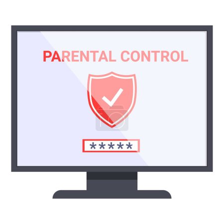 Red parental control icon cartoon vector. Remote digital. Block web content