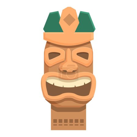 Ilustración de Estatua tótem altar icono vector de dibujos animados. Maya antigua. Cara de madera enojada - Imagen libre de derechos