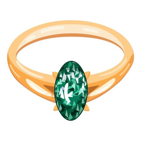 Green gem diamond ring icon cartoon vector. Lady stone. Marriage jewel
