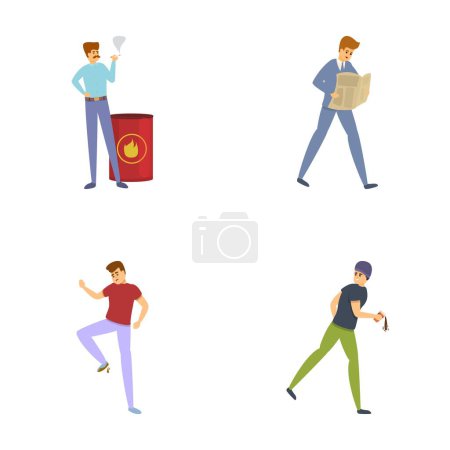 Household injurie icons set cartoon vector. Unhappy unlucky person falling down. Misfortune, failure, accident