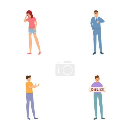 Dislike concept icons set cartoon vector. People with negative gesture. Negative, feedback