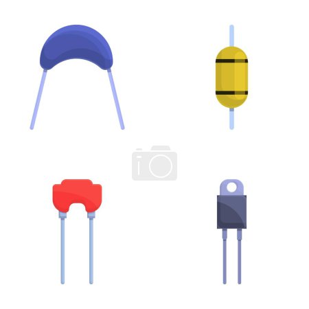 Capacitor icons set cartoon vector. Capacitor and resistor. Electronic component