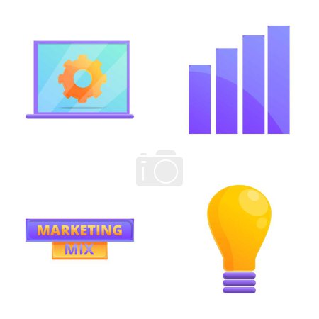 Marketing mix icons set cartoon vector. Product, price, place and promotion. Business concept