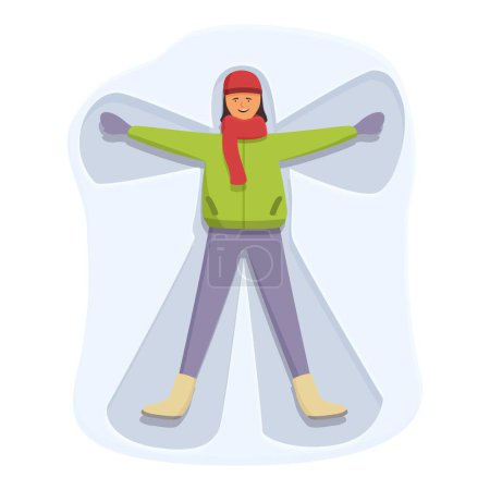 Smiling kid snow angel icon cartoon vector. Winter outdoor drawing. Funny relax