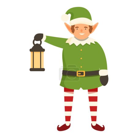 Smiling elf take light lamp icon cartoon vector. Xmas holiday. Character holy winter