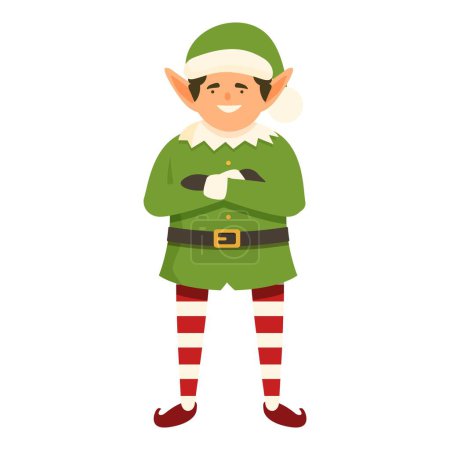Sonriendo pequeño vector de dibujos animados icono de elfo. Listo para el trabajo de Navidad. Gente festiva mágica