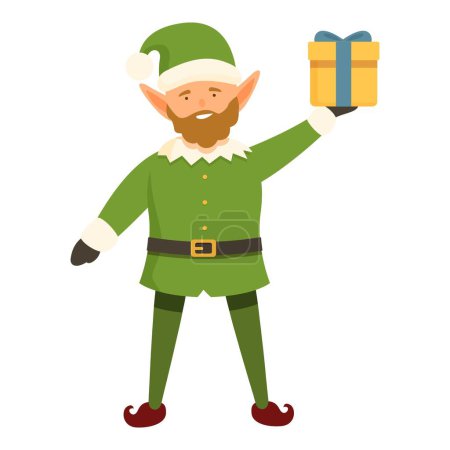 Elf make new gift icon cartoon vector. Christmas fairy holiday. Happy character