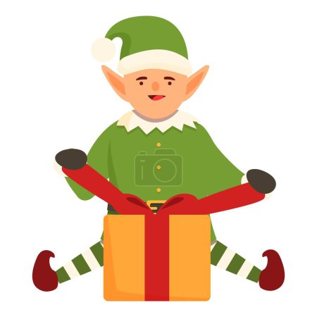 Magic gift box icon cartoon vector. Dwarf make decoration. Cute smiling elf