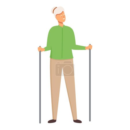 Illustration for Granny with walking sticks icon cartoon vector. Nordic walking. Travel vacation - Royalty Free Image