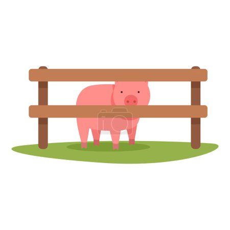 Pig farm under fence icon cartoon vector. Animal swine. Worker agrarian