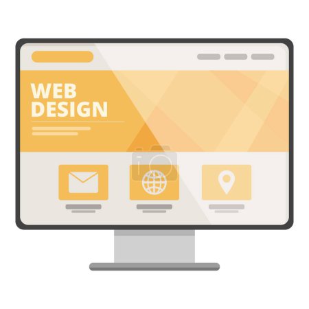 Téléchargez les illustrations : Web design moniteur icône dessin animé vecteur. Code SEO en ligne. Service produit - en licence libre de droit
