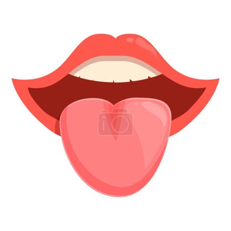 Illustration for Smile tongue open mouth icon cartoon vector. Dental healthy. Sexy woman red lips - Royalty Free Image