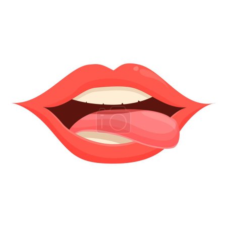 Illustration for Red sexy lips icon cartoon vector. Open face mouth. Dental clean teeth - Royalty Free Image