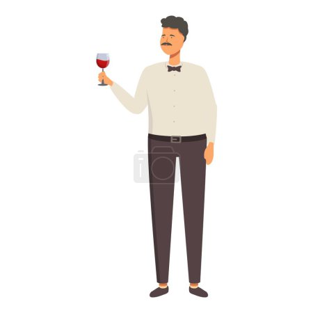 Weintester-Symbol Cartoon-Vektor. Mann nimmt ein Rotweinglas. Prozessindustrie