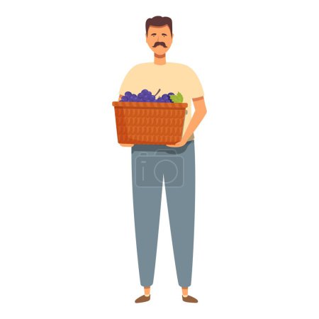 Grapes full basket icon cartoon vector. Ready for wine production. Vine barrel