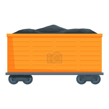 Full trail wagon of coal icon cartoon vector. Production extraction. Truck rock energy