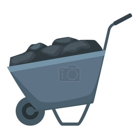 Full wheelbarrow of coal icon cartoon vector. Coal mining. Cart wagon industrial