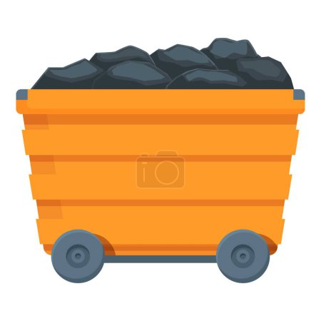 Illustration for Full cart of coal icon cartoon vector. Coal mining sector. Factory energy - Royalty Free Image