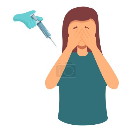 Illustration for Girl cry under injection icon cartoon vector. Doctor afraid. Hospital pain - Royalty Free Image