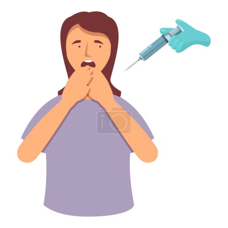 Illustration for Pain from injection icon cartoon vector. Kid afraid in clinic. Doctor room healthcare - Royalty Free Image