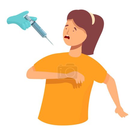 Illustration for Afraid of injection icon cartoon vector. Cute girl vaccine. Child syringe of injection - Royalty Free Image