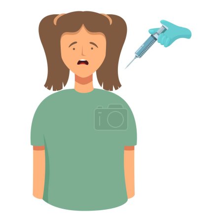 Illustration for Girl crying at hospital icon cartoon vector. Injection syringe. Anxiety fear - Royalty Free Image