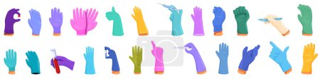 Nitrile gloves hand icons set cartoon vector. Rubber laboratory worker. Prevent infection