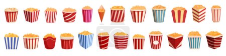 Bucket popcorn icons set cartoon vector. Snack holiday. Movie fun food