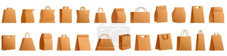 Craft paper eco bags icons set cartoon vector. Food safe friendly. Zero waste shape