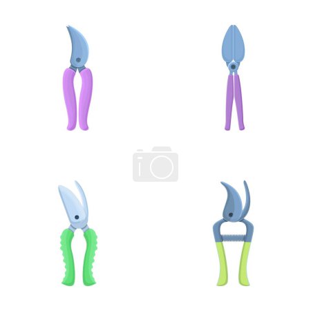 Pruning scissors icons set cartoon vector. Various garden secateurs. Gardening equipment