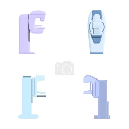 Mammography machine icons set cartoon vector. Equipment for breast radiography. Medical research, healthcare