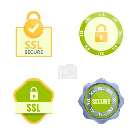 Ssl certificate icons set cartoon vector. Secure sockets layer certificate. Secure online payment
