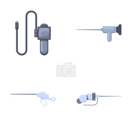 Medizinische Endoskop-Symbole setzen Cartoon-Vektor. Gastroskopie-Endoskop-Gerät. Magendiagnostik, Gesundheitswesen