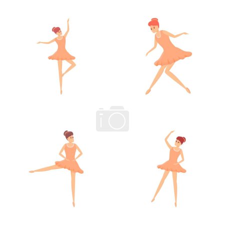 Ballerine danseuse icônes ensemble vecteur de dessin animé. Ballerine fille dans une belle pose. Ballet, art