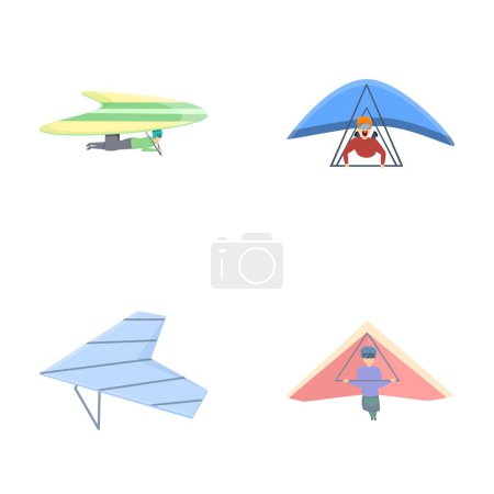 Hang glider icons set cartoon vector. Gliding man flying extreme sport. Air sport, active lifestyle